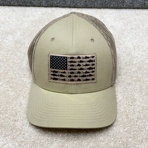 Columbia PFG fitted Hat Cap tan flag fish fishing Men's size L / XL flexfit